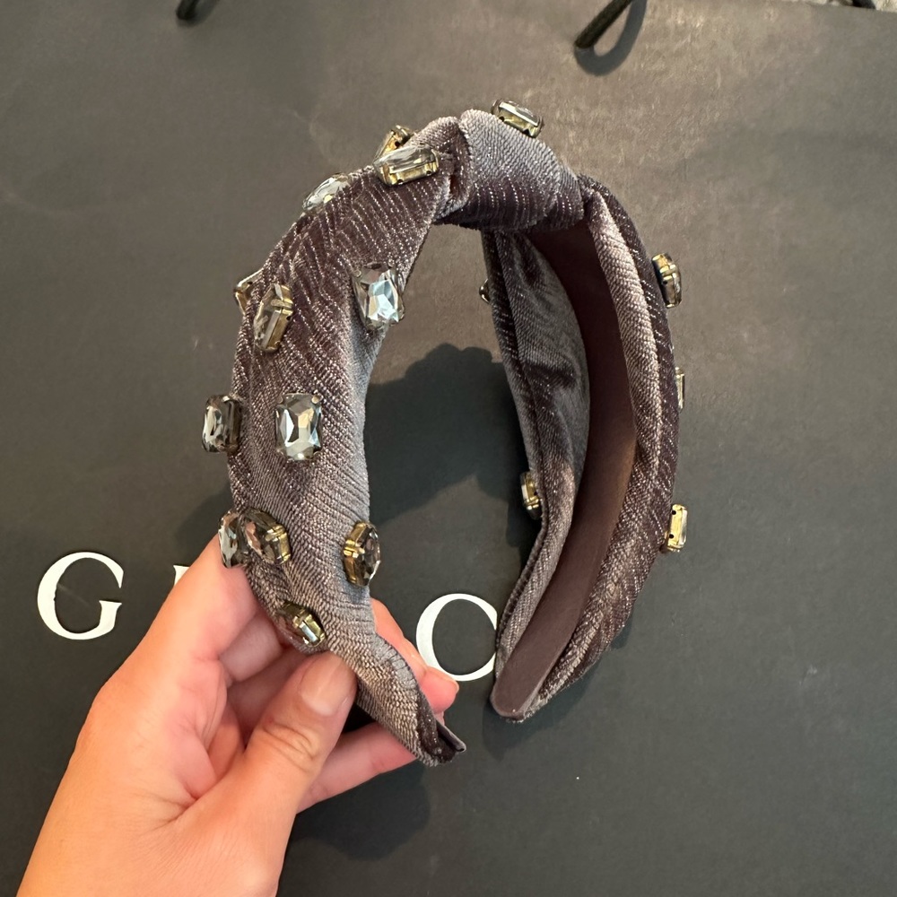 Gray velvet top knot headband with jewels from Anthropologie NWOT